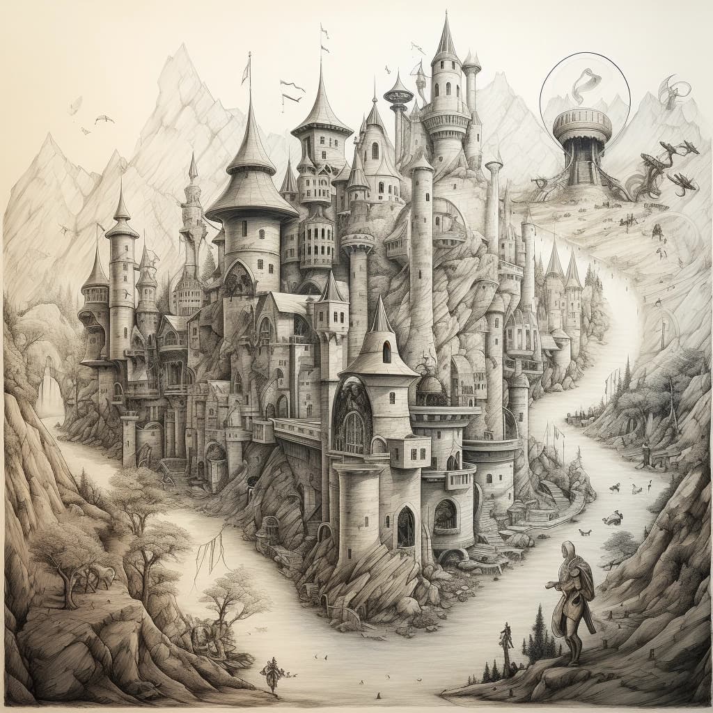 Background - a pencil drawing of a castle